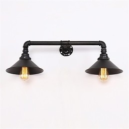 Vintage Industrielle Rørvegglamper Svart Metallskjerm Restaurant Kafé Bar Dekorasjonsbelysning Med 2 Lys Malt Finish