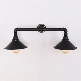 Vintage Industrielle Rørvegglamper Svart Metallskjerm Restaurant Kafé Bar Dekorasjonsbelysning Med 2 Lys Malt Finish