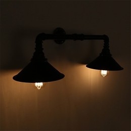 Vintage Industrielle Rørvegglamper Svart Metallskjerm Restaurant Kafé Bar Dekorasjonsbelysning Med 2 Lys Malt Finish