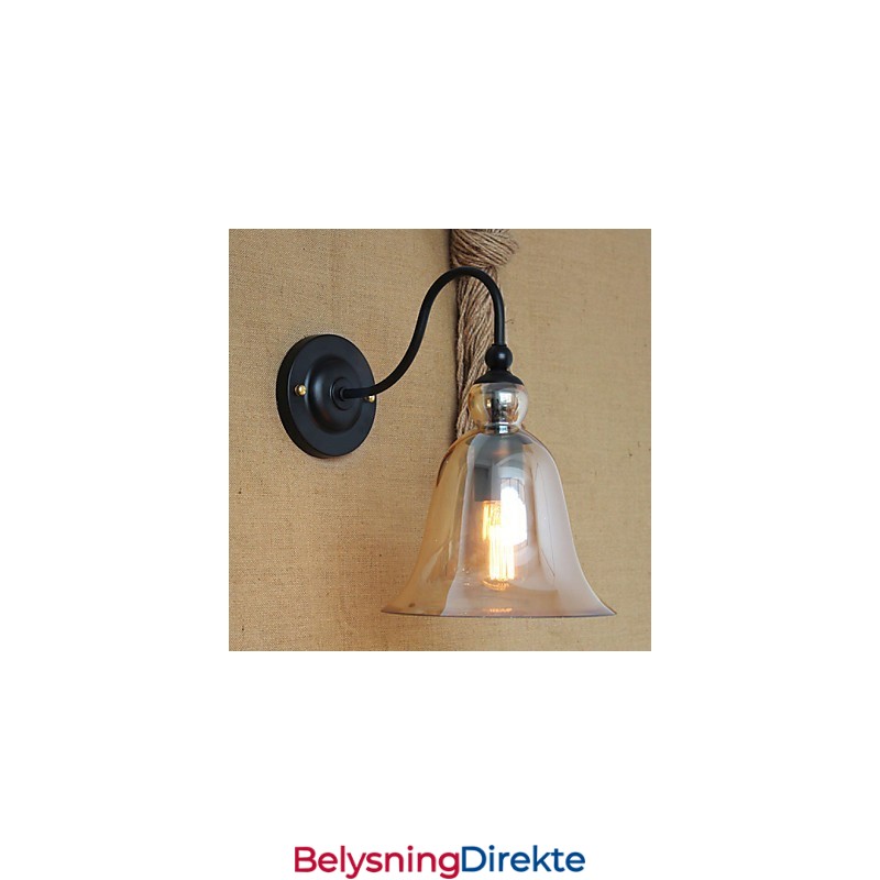 Amerikansk Landlig Minimalistisk Stue I Gangdekorert Glassvegglampe