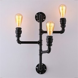 Vintage Industrielle Rørvegglamper Svarte Kreative Lys Restaurant Kafé Bar Dekorasjonsbelysning Med 3 Lys Malt Finish