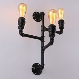 Vintage Industrielle Rørvegglamper Svarte Kreative Lys Restaurant Kafé Bar Dekorasjonsbelysning Med 3 Lys Malt Finish