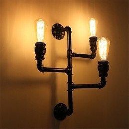Vintage Industrielle Rørvegglamper Svarte Kreative Lys Restaurant Kafé Bar Dekorasjonsbelysning Med 3 Lys Malt Finish