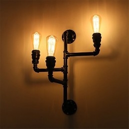 Vintage Industrielle Rørvegglamper Svarte Kreative Lys Restaurant Kafé Bar Dekorasjonsbelysning Med 3 Lys Malt Finish