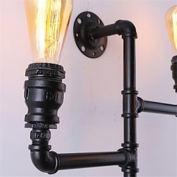 Vintage Industrielle Rørvegglamper Svarte Kreative Lys Restaurant Kafé Bar Dekorasjonsbelysning Med 3 Lys Malt Finish