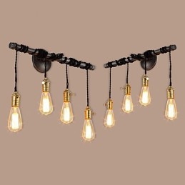 Vintage Industrielle Rørvegglamper Med Bryter Kreative Lys Restaurant Kafé Bar Dekorasjonsbelysning Med 4 Lys Malt Overflate