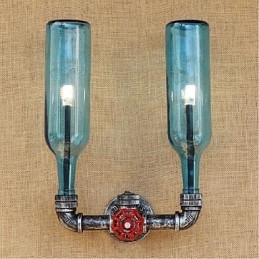 Retro Industriell Vindbryter Med Vannflaske Vegglampe Blå