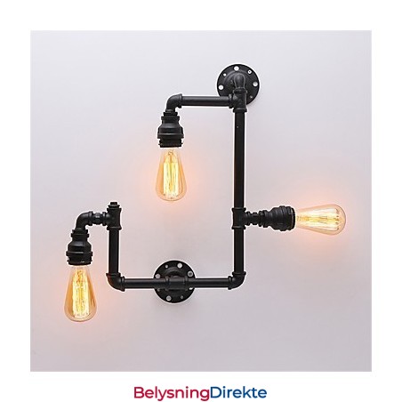 3 Hoder Vintage Industrielle Rørvegglamper Svarte Kreative Lys Restaurant Kafé Bar Dekorasjonsbelysning