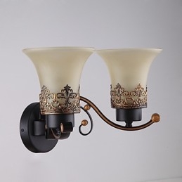 Dobbelthodet Amerikansk Landlig Vintage Vegglampe I Metall Med Glass For Kantine, Stue, Entré, Dekorer Vegglampe