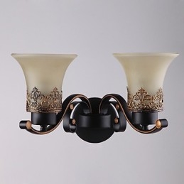 Dobbelthodet Amerikansk Landlig Vintage Vegglampe I Metall Med Glass For Kantine, Stue, Entré, Dekorer Vegglampe
