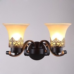 Dobbelthodet Amerikansk Landlig Vintage Vegglampe I Metall Med Glass For Kantine, Stue, Entré, Dekorer Vegglampe