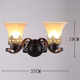 Dobbelthodet Amerikansk Landlig Vintage Vegglampe I Metall Med Glass For Kantine, Stue, Entré, Dekorer Vegglampe