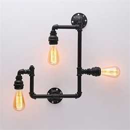 Vintage Industrielle Rørvegglamper Svarte Kreative Lys Restaurant Kafé Bar Dekorasjonsbelysning Med 3 Lys Malt Finish