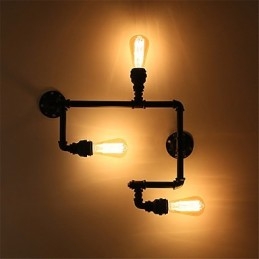 Vintage Industrielle Rørvegglamper Svarte Kreative Lys Restaurant Kafé Bar Dekorasjonsbelysning Med 3 Lys Malt Finish