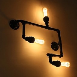 Vintage Industrielle Rørvegglamper Svarte Kreative Lys Restaurant Kafé Bar Dekorasjonsbelysning Med 3 Lys Malt Finish