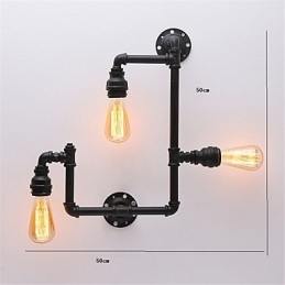 Vintage Industrielle Rørvegglamper Svarte Kreative Lys Restaurant Kafé Bar Dekorasjonsbelysning Med 3 Lys Malt Finish