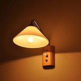 Enkel Vegglampe, Nattbordslampe Med Glassskjerm Og Heltre Til Soverom, Kommode, Stue, Babyrom, Studentrom, Salongbord, Bokhylle