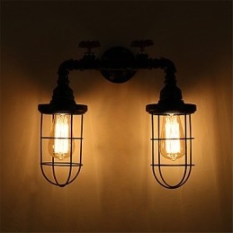2 Hoder Retro Industrielle Rørvegglamper Enkel Loft Svart Fuglebur Metall Spisestue Kjøkken Bar Kafé Dekorasjonsbelysning