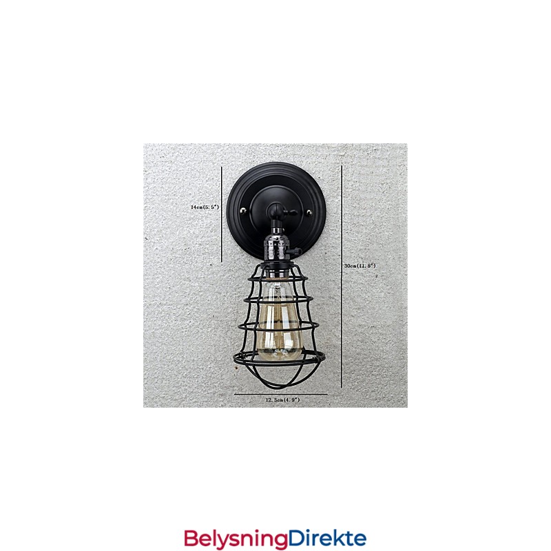 Med Bryter Vintage 1 Lys Industriell Svart Metall Vegglampe I Loftstil Stue Spisestue Gang Kafé Barer Bar Vegglampe