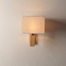 Enkel Vegglampe Nattbordslampe Med Stoffskjerm Og Heltre Til Soverom, Kommode, Stue, Babyrom