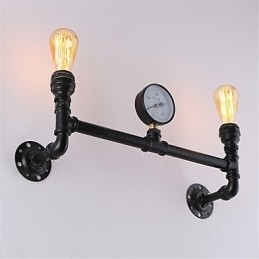 Vintage Industrielle Rørvegglamper Svarte Kreative Lys Restaurant Kafé Bar Dekorasjonsbelysning Med 2 Lys Malt Finish