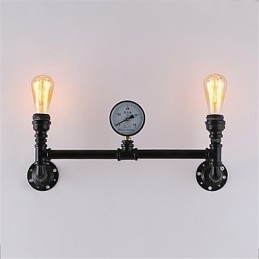Vintage Industrielle Rørvegglamper Svarte Kreative Lys Restaurant Kafé Bar Dekorasjonsbelysning Med 2 Lys Malt Finish