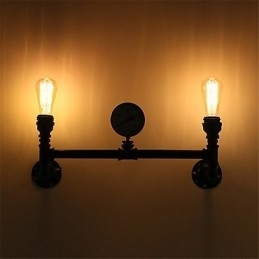Vintage Industrielle Rørvegglamper Svarte Kreative Lys Restaurant Kafé Bar Dekorasjonsbelysning Med 2 Lys Malt Finish