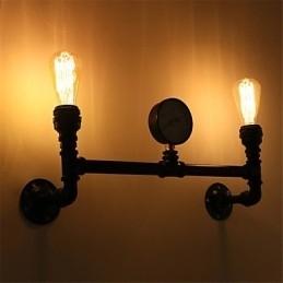 Vintage Industrielle Rørvegglamper Svarte Kreative Lys Restaurant Kafé Bar Dekorasjonsbelysning Med 2 Lys Malt Finish
