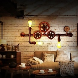 Vintage Industrielle Rørvegglamper I Treform, Kreative, Dreibare Lys, Restaurant, Kafé, Bar, Dekorasjonsbelysning