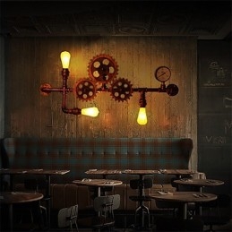 Vintage Industrielle Rørvegglamper I Treform, Kreative, Dreibare Lys, Restaurant, Kafé, Bar, Dekorasjonsbelysning