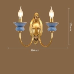 100 % Ren Messing Luksuriøs Rustikk Retro Vintage Messing Keramikk Vegglampe Med 2 Lys Spesiell For Hotellkontor Utstillingslokale Stue Spisestue