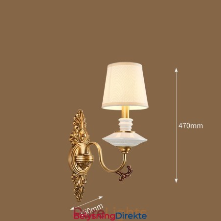 100 % Ren Messing Luksuriøs Rustikk Retro Vintage Messing Keramikk Vegglampe Med 1 Lys Og Stoffskjerm Spesial For Hotellkontor Utstillingslokale Stue Spisestue