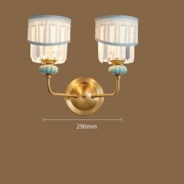 Luksuriøs Rustikk Retro Vintage Messing Keramikk Vegglampe Med 2 Lys, Stoff Og Krystallskjermer, Spesielt For Hotell, Kontor, Utstillingslokale, Stue, Spisestue