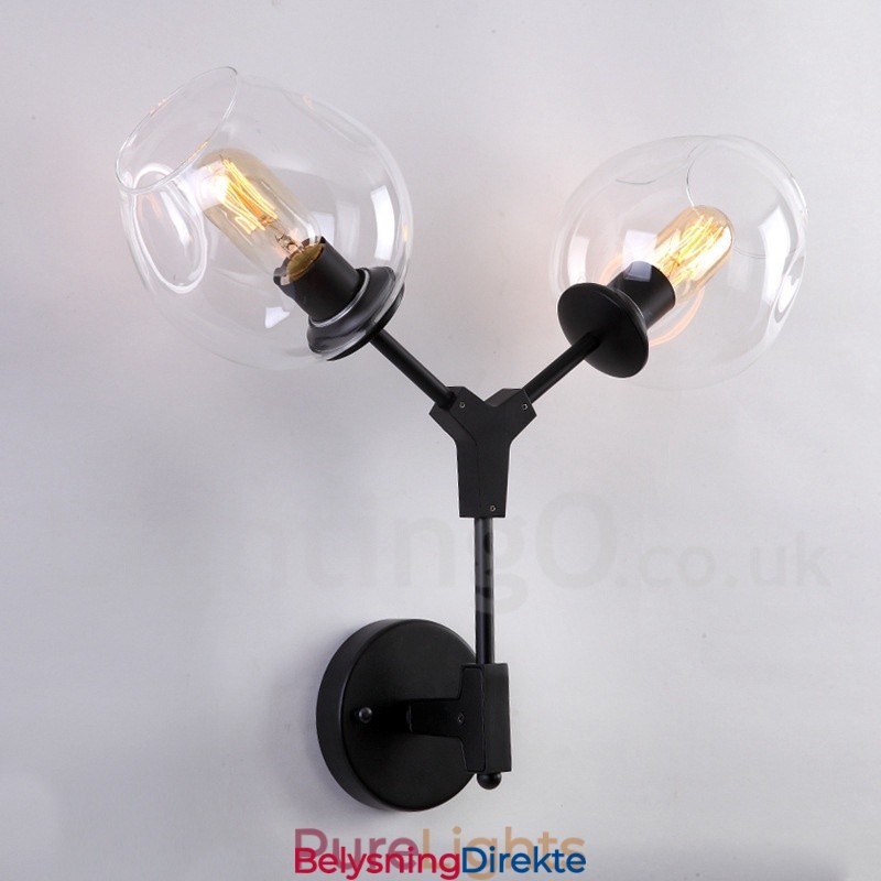 Rustikk Retro Vintage Vegglampe Med To Lyskilder Og Flerfarget Glassskjerm, Spesielt For Hotell, Kontor, Utstillingslokale, Stue, Soverom