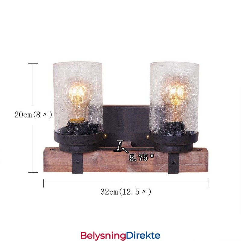 2-Lys Vintage Vegglampe I Tre I Industriell Stil For Vind, Bar, Loft, Kaffe, Restaurant