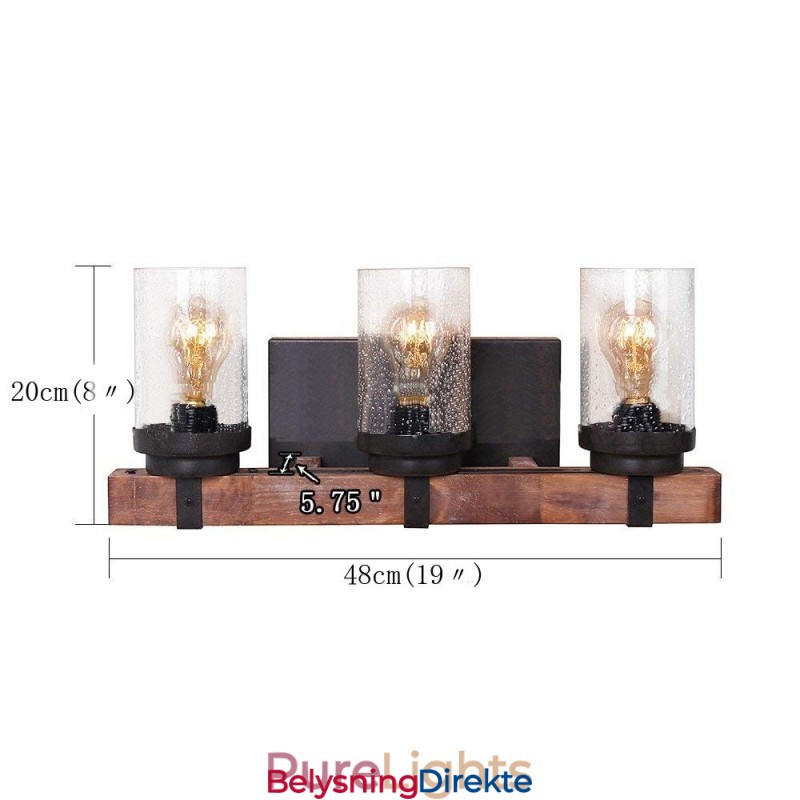 3-Lys Vintage Vegglampe I Tre I Industriell Stil For Vind, Bar, Loft, Kaffe, Restaurant