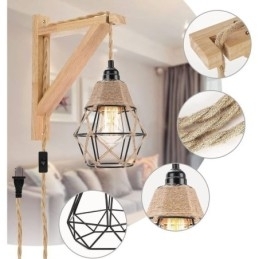 Vegglampe I Jernkunst I Hamptau Med Amerikansk Pastoral Retro-Stil Og Stikkontakt