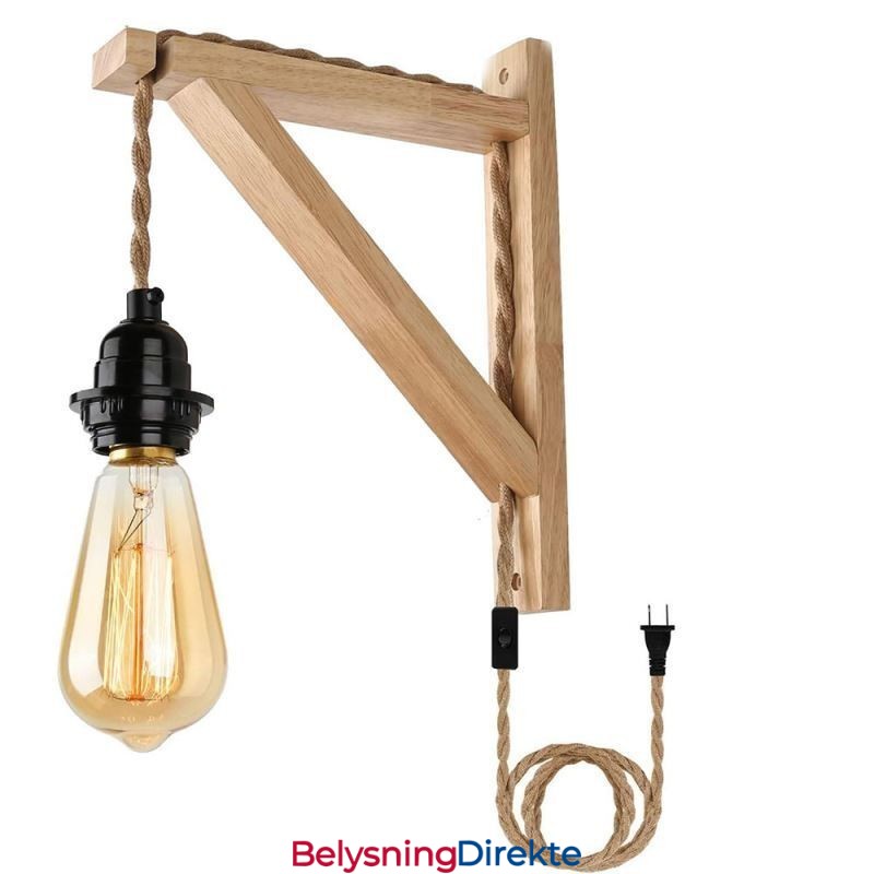Vegglampe I Massivt Tre, Amerikansk Pastoral Retro Hamptau Med Plugg