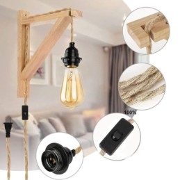 Vegglampe I Massivt Tre, Amerikansk Pastoral Retro Hamptau Med Plugg