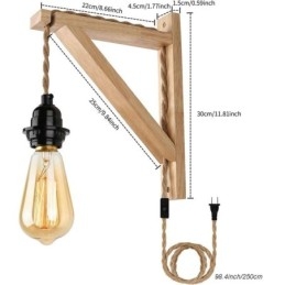 Vegglampe I Massivt Tre, Amerikansk Pastoral Retro Hamptau Med Plugg