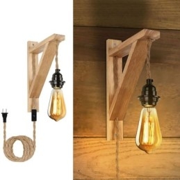 Vegglampe I Massivt Tre, Amerikansk Pastoral Retro Hamptau Med Plugg