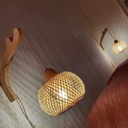 Vegglampe I Bambus, Amerikansk Pastoral Retro, Hamptau, Vegglampe Med Plugg