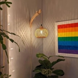 Vegglampe I Bambus, Amerikansk Pastoral Retro, Hamptau, Vegglampe Med Plugg