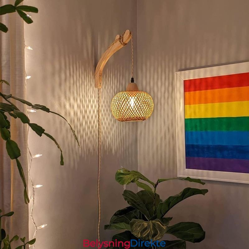 Vegglampe I Bambus, Amerikansk Pastoral Retro, Hamptau, Vegglampe Med Plugg