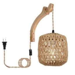 Amerikansk Retro Vegglampe Med 3M Hamptau Hengende Linje Papirtau Vevd Lampeskjerm