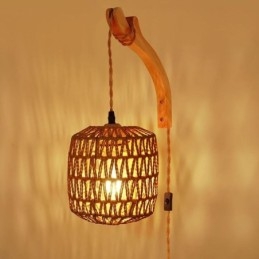 Amerikansk Retro Vegglampe Med 3M Hamptau Hengende Linje Papirtau Vevd Lampeskjerm