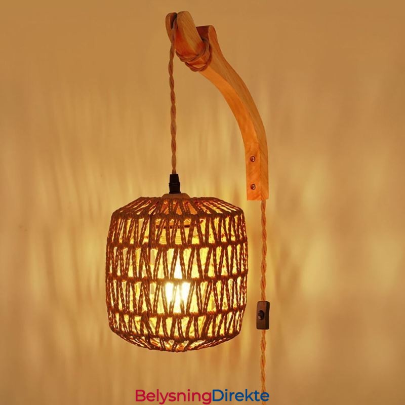 Amerikansk Retro Vegglampe Med 3M Hamptau Hengende Linje Papirtau Vevd Lampeskjerm