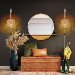 Amerikansk Retro Vegglampe Med 3M Hamptau Hengende Linje Papirtau Vevd Lampeskjerm