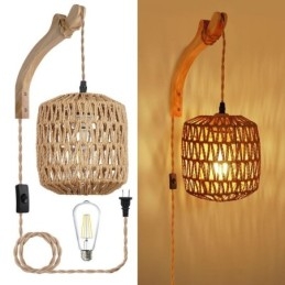 Amerikansk Retro Vegglampe Med 3M Hamptau Hengende Linje Papirtau Vevd Lampeskjerm