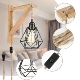 Amerikansk Retro Vegglampe 2,5 M Hamptau Hengende Wire Svart Jernmalt Lampeskjerm